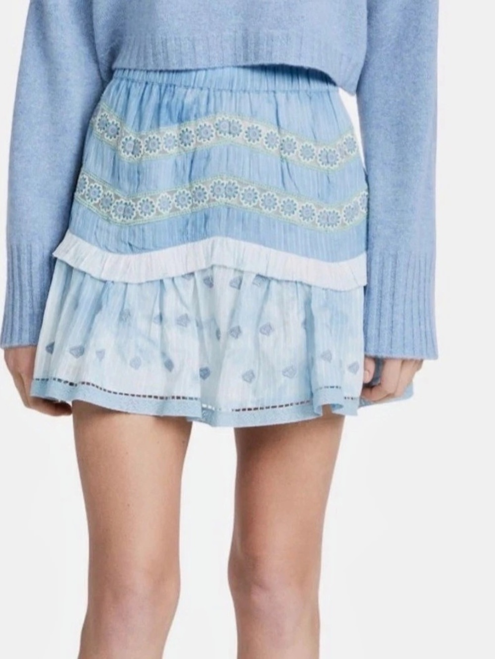 LoveShackFancy Ruffle Mini Skirt Blue & White Floral